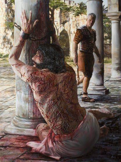 A depiction of the scourging of Jesus.